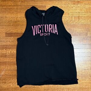 VICTORIA SPORT Black Sleeveless Hoodie Top Athletic Athleisure Womens Size L